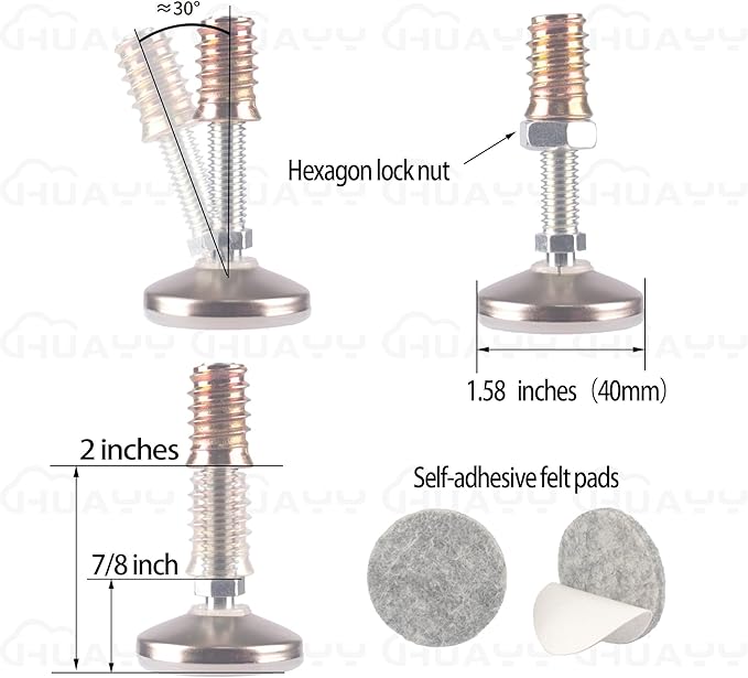 HUAYY Furniture Levelers Swivel Feet, Angle Height Adjustable, Heavy Duty