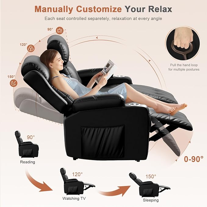 RV Loveseat Recliner Sofa, Oversized Massage Wall Hugger 3-Seater Recliners