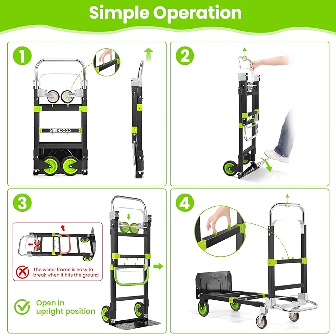 3-in-1 Folding Hand Trucks, 600Lbs Convertible Hand Truck Dolly, Heavy Duty
