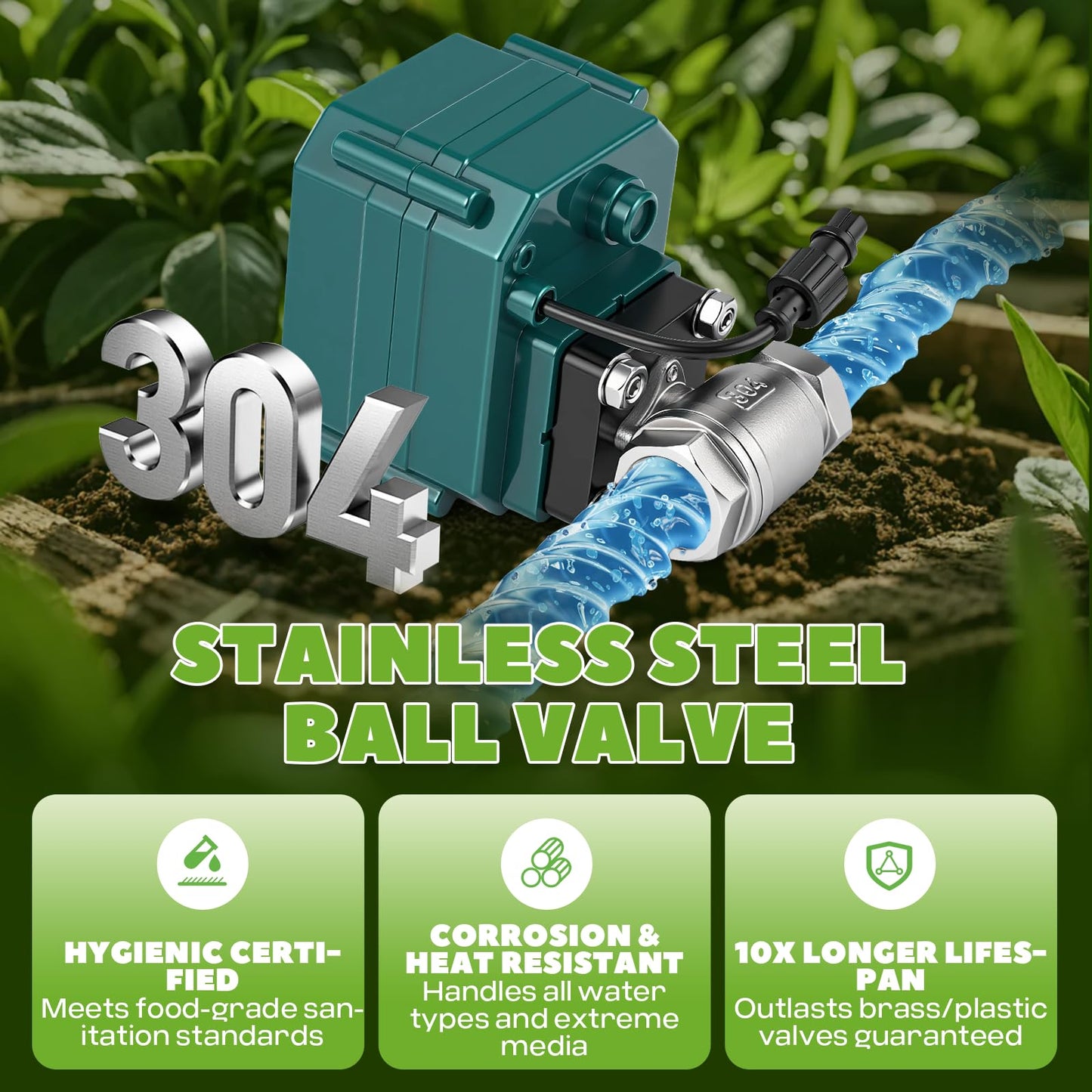 Luzrise Smart Motorized Ball Valve with Remote Control- Automatic Water Shut-Off, 0-100% Adjustable Flow, Programmable Timer, Real-Time Monitoring (Stainless Steel, DN15 (1/2''))