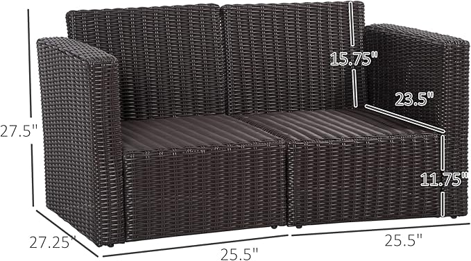 Outsunny 2 Piece Patio Wicker Corner Sofa Set, Outdoor PE Rattan Furniture