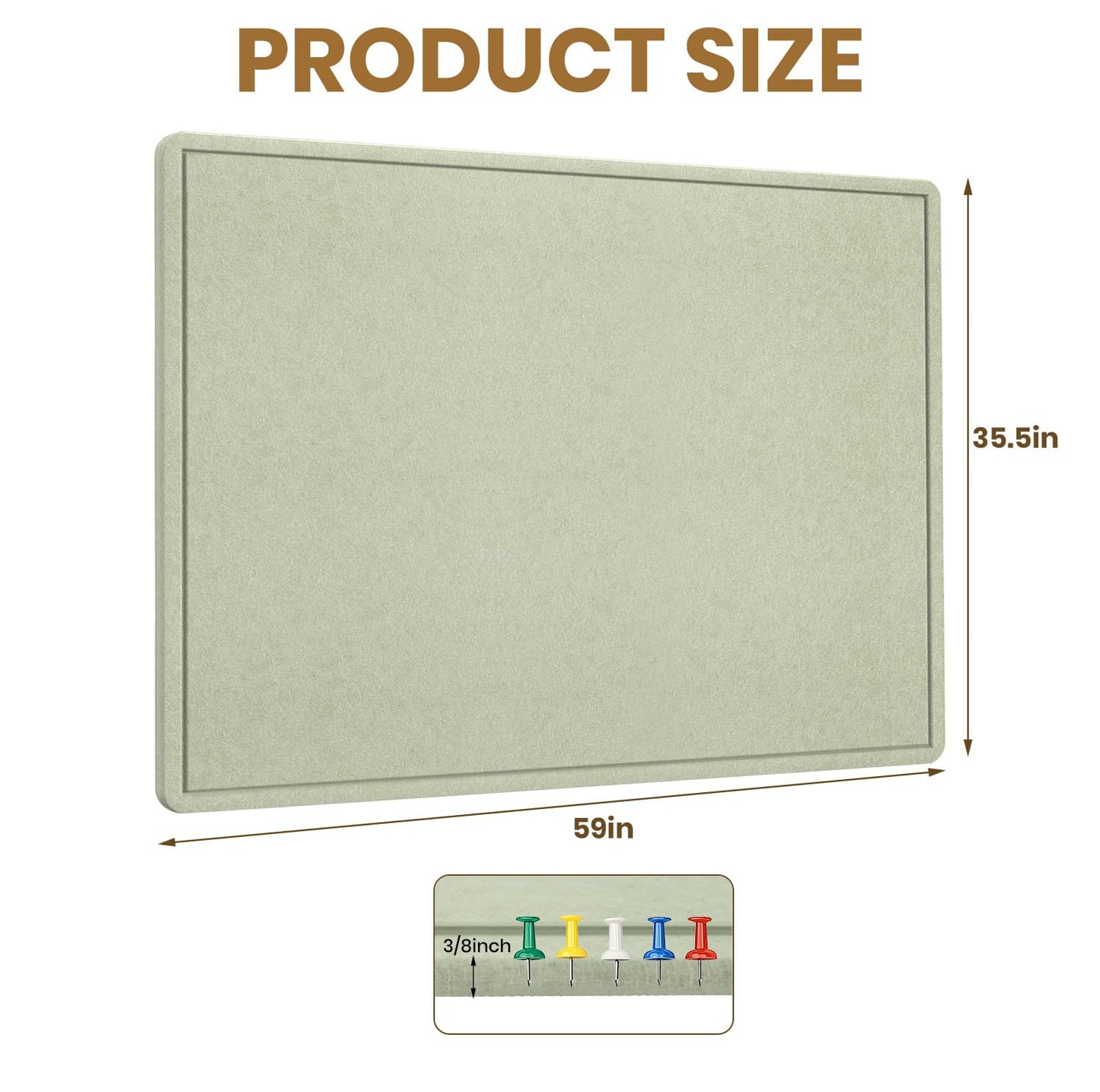 Large Bulletin Board, 60 X 36 inches Cork Board with 30 Pushpin, 5' x 3' Felt Cork Board Notice Pin Board, Self-Adhesive Vision Board Mood Board Foldable Photo Board for Wall - Sage Green