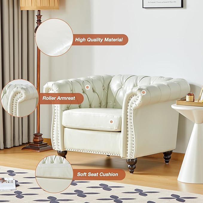 ORRD 2 Piece Living Room Set, Chesterfield Faux Leather Sofa Couch Chair