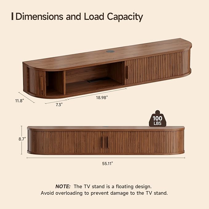55" Floating TV Stand with Power Outlet