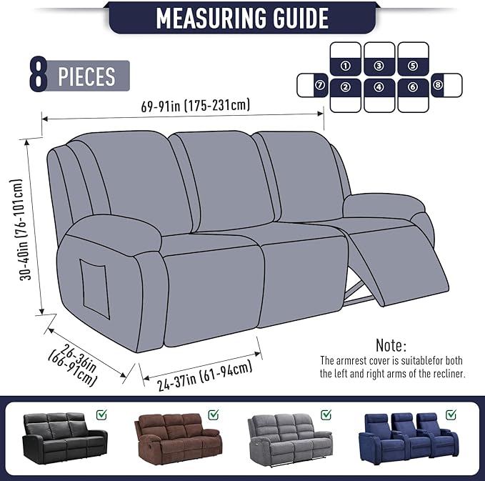 TAOCOCO Recliner Sofa Covers 8-Pieces Stretch Large Couch Covers