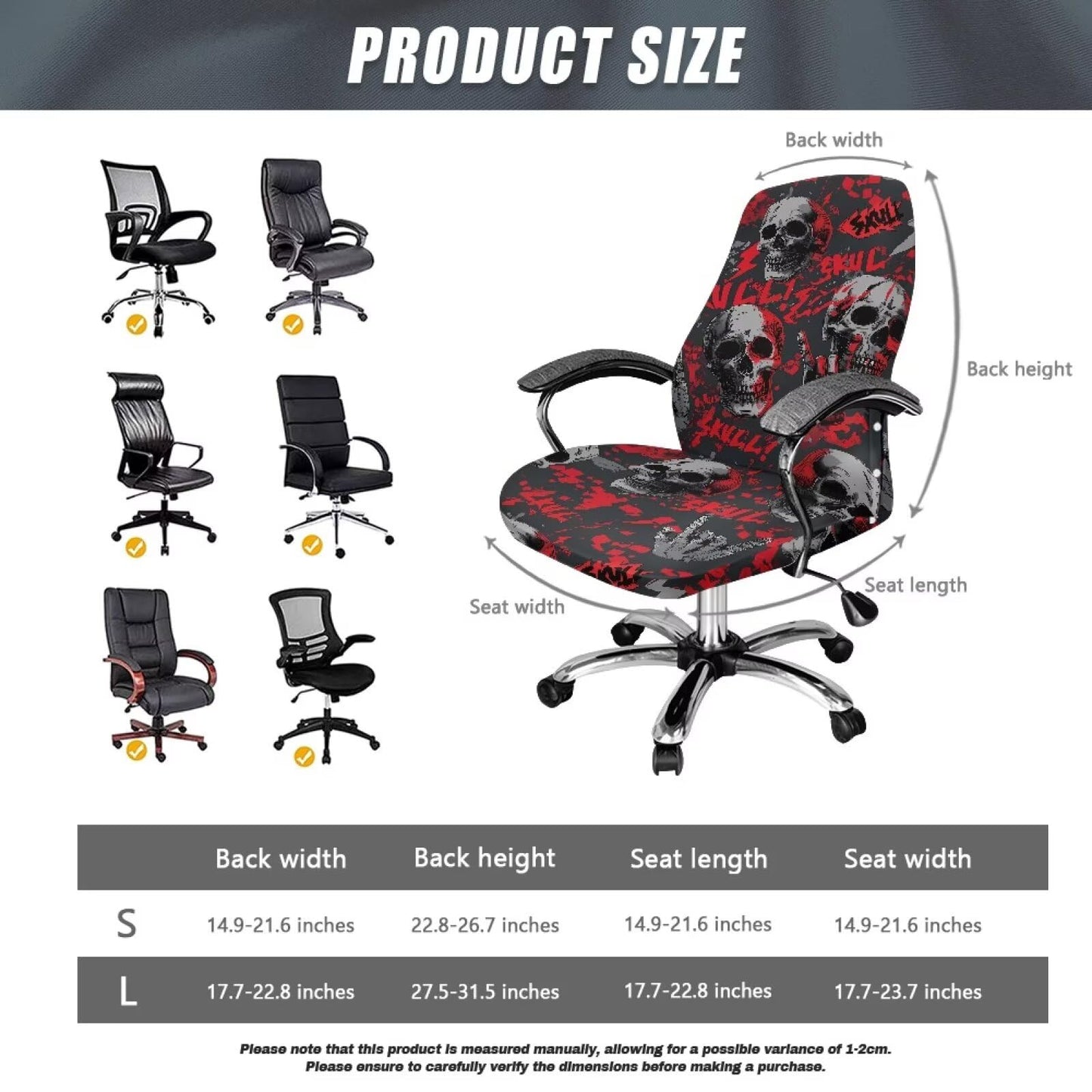 Voxugoniy Halloween Skull Office Chair Cover, Stretchable Computer Desk Chair Covers Computer Universal Protective Stretchable Chairs Seat Cover Desk Armrest Slipcovers