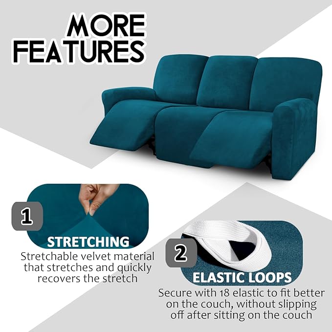 ULTICOR Velvet 8-Pieces Recliner Sofa Covers Stretch Reclining Couch Covers