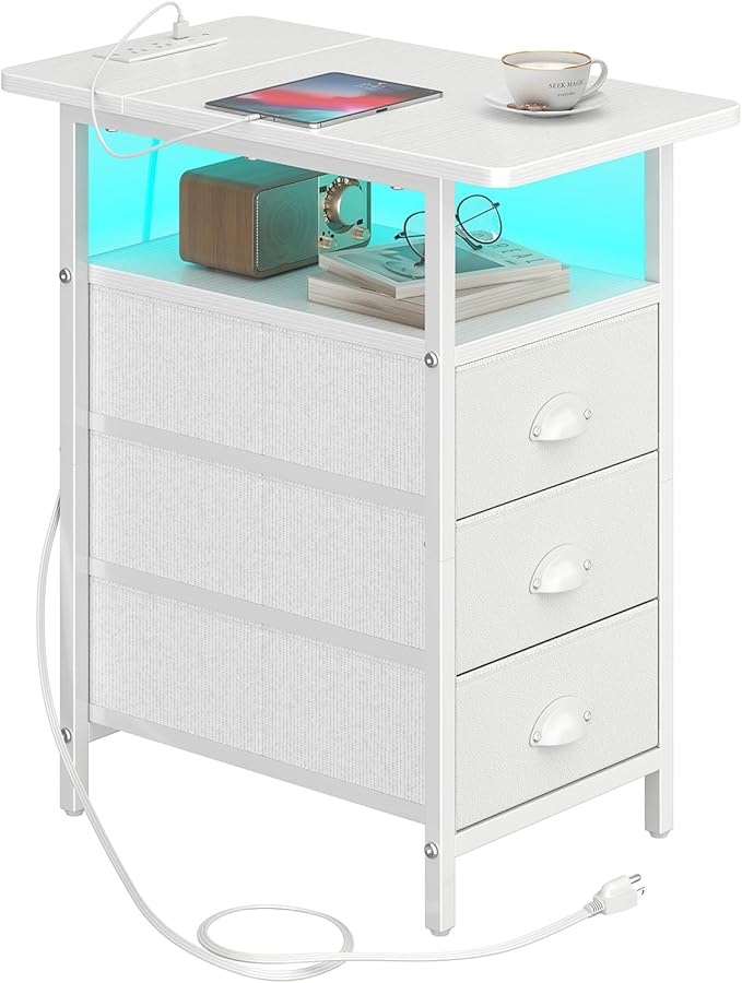 sthmec End Table with Charging Station, LED Side Tables with USB Ports and