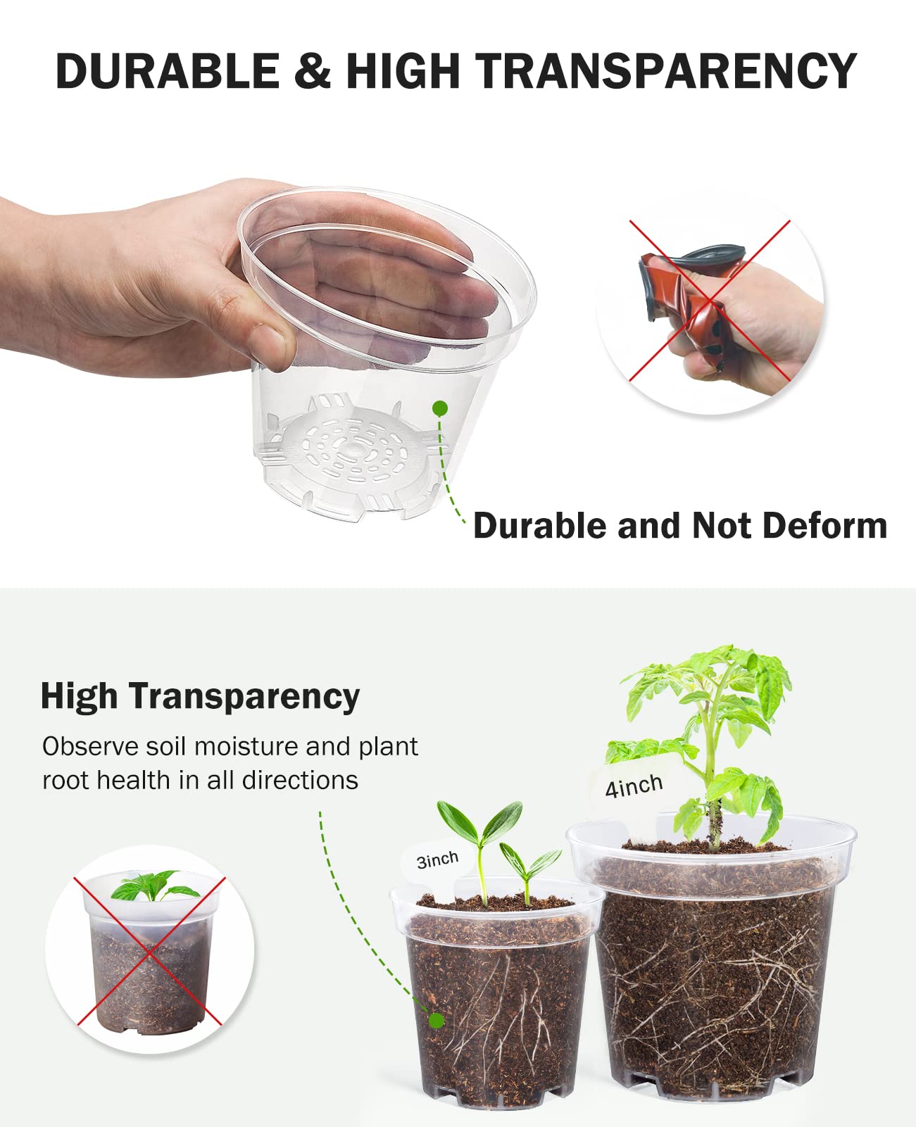 homenote Clear Nursery Pots for Plants,3 Inch Plant Pot for Planting Plastic Seedling with Drainage Holes Seed Starter Flower High Transparency with 20 Labels (60 Pack)
