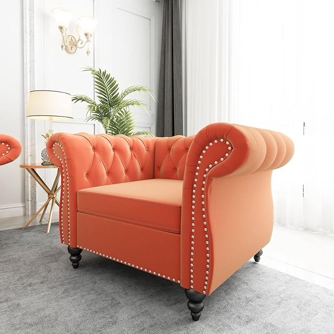 Mid-Century Sofa Chair, Velvet Accent Chair