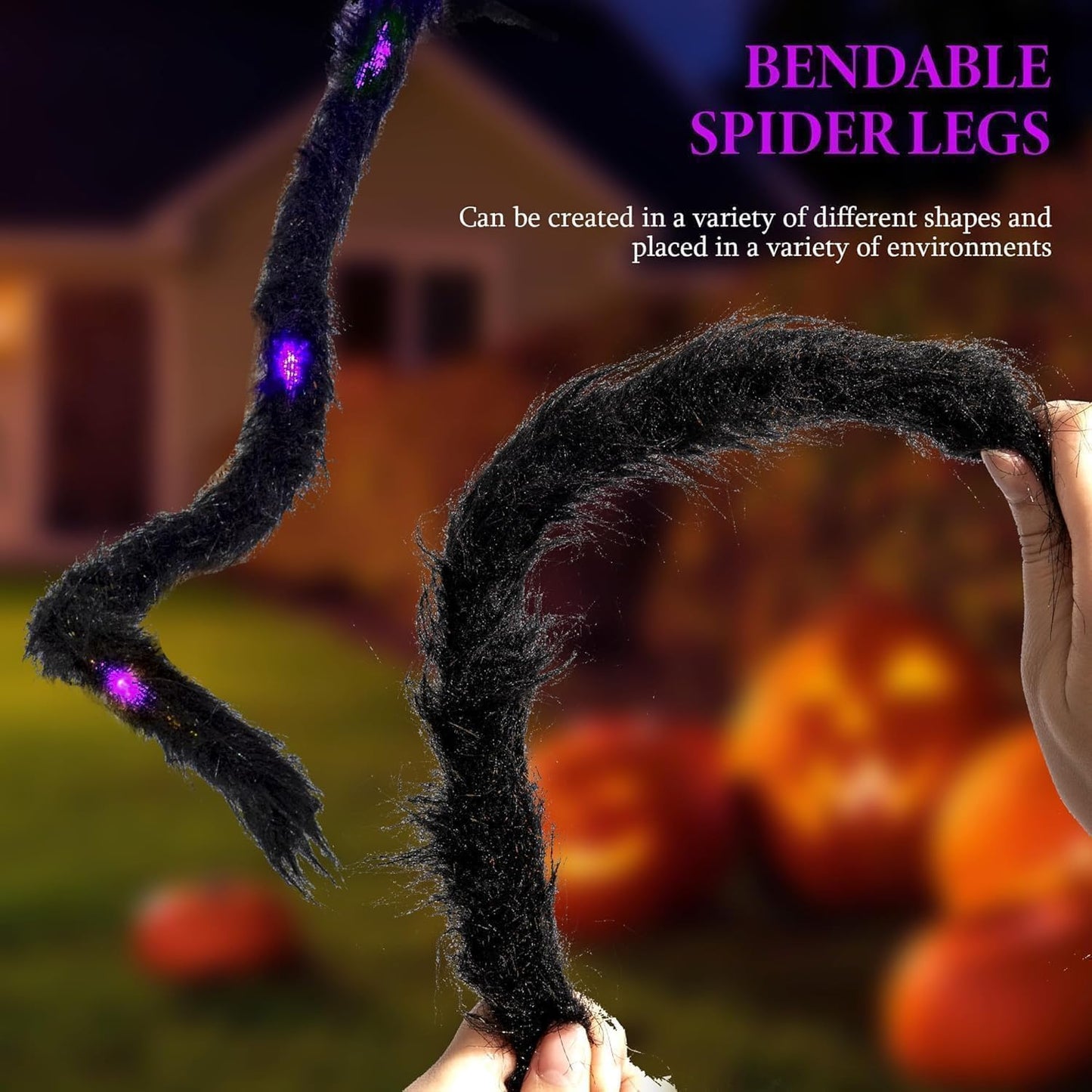 1 Pack 8 Modes 6.6 FT Halloween Giant Spider,Light up Spider with 36 Purple Lights,Light up Halloween Decorations Outside,for Yard Haunted House Window Party Porch Indoor Outside Decor