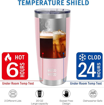 WETOWETO 20oz Tumbler with 2 lids and 2 straws, Stainless Steel Vacuum Insulated Water Coffee Tumbler Cup with Handle, Double Wall Powder Coated Travel Mug Thermal Cup (Ice Pink, 1 Pack)