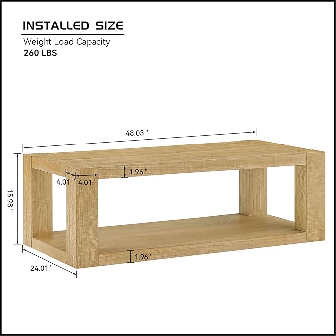 Modern 48 Inch Rectangular Coffee Table, 2-Tier Wood Veneer Living Room Center