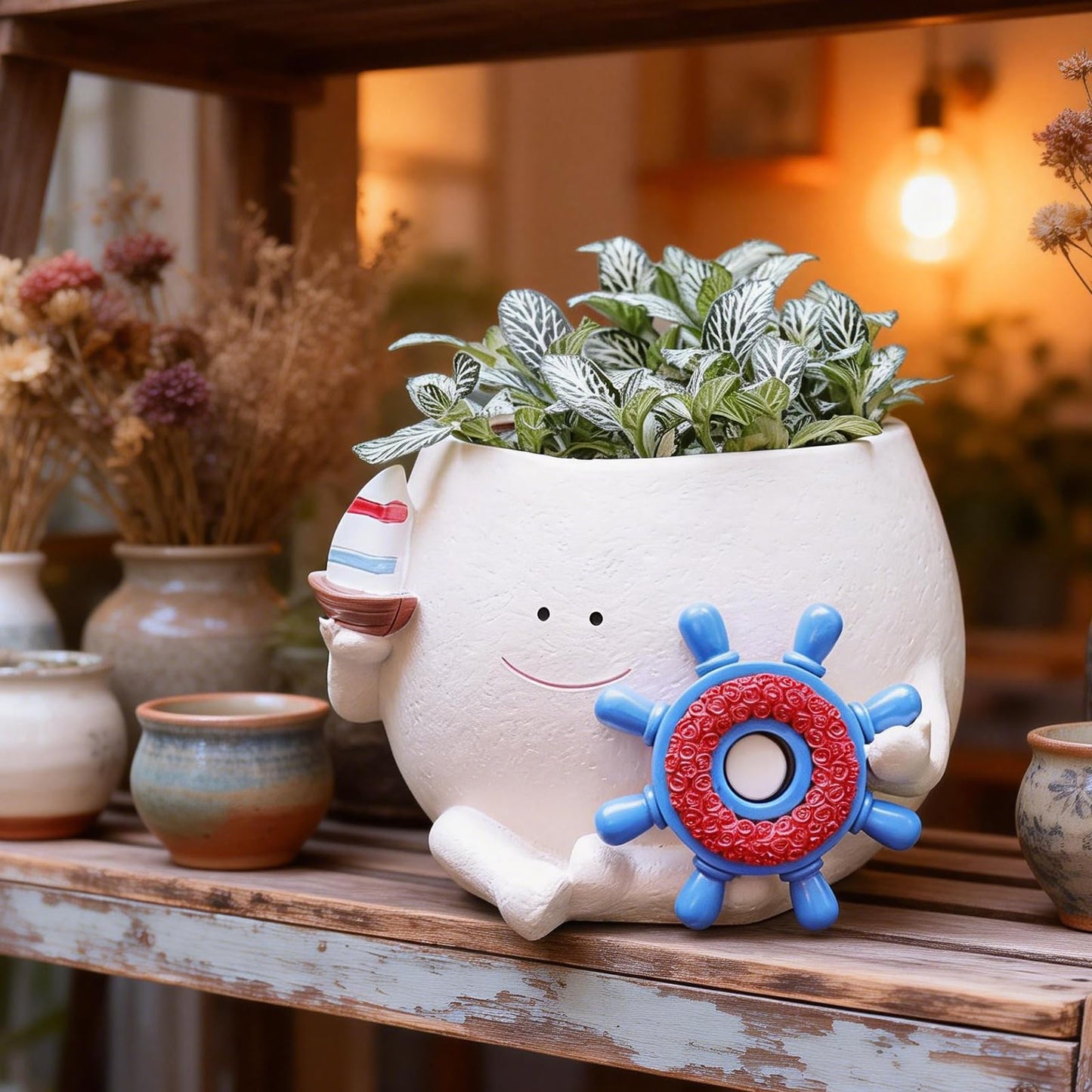 NINIPAPA Face Planter Pot Cute Smiley Head Plant Pot for String of Pearls Plants Funny Flower Pots with Drainage Hole for Indoor Live Succulent Plants, IdeaI Gifts for Mother's Day Birthday
