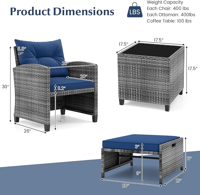Tangkula 5 Pieces Patio Conversation Set, PE Wicker Rattan Outdoor Furniture Set