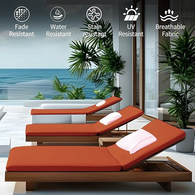 Outdoor Chaise Lounge Cushions for Patio, Waterproof Replacement Seat Cushions
