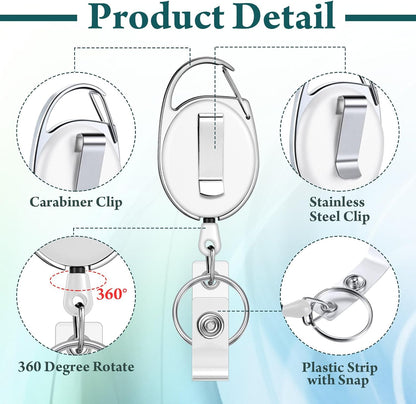 Honoson 50 Pcs Heavy Duty Retractable Badge Reels Batch ID Badge Holder Retractable Clip Bulk Key Holder with Ring for Office Worker Employee, Doctor Nurse Gifts (White)