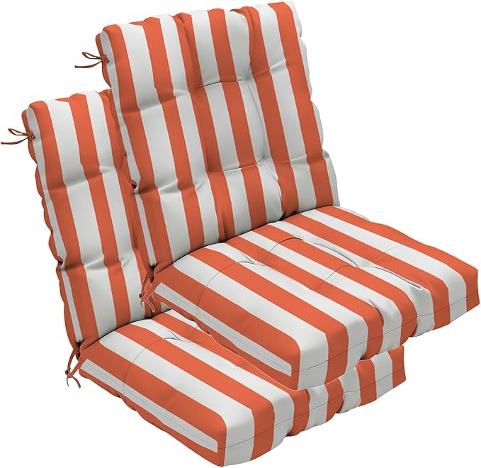 Outdoor Chair Cushions Set of 2, High Back Soft Seat Pad, Indoor Outside Use