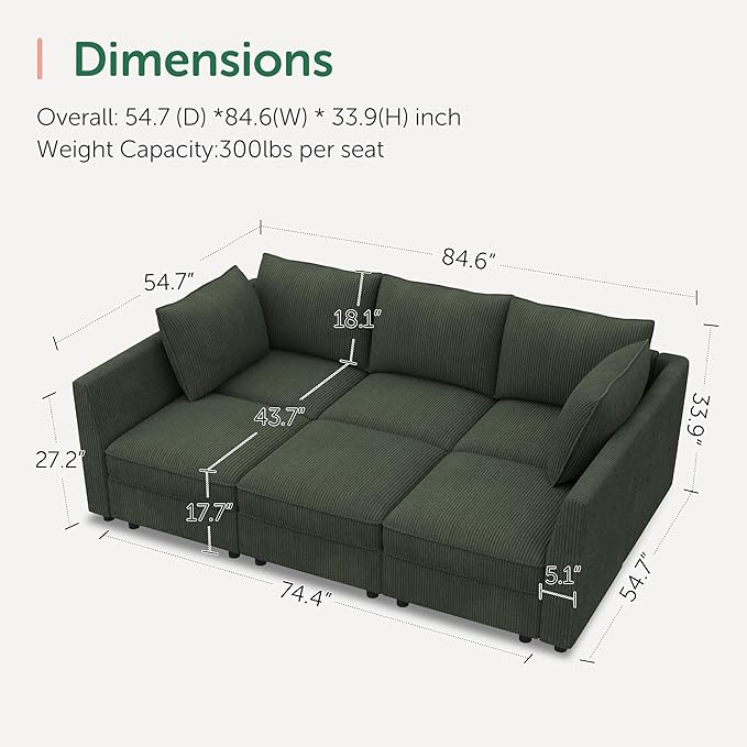 HONBAY Modular Sofa Sectional Sleeper Couch