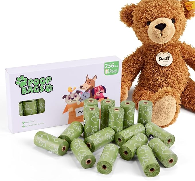 Poop Bags Rolls 256 Count - 9x13 Inches Green Thickened Leakproof Lavender scent Poo Bags for Dogs, Eco-Friendly Pet Waste Bags for Walking,Travel,Home