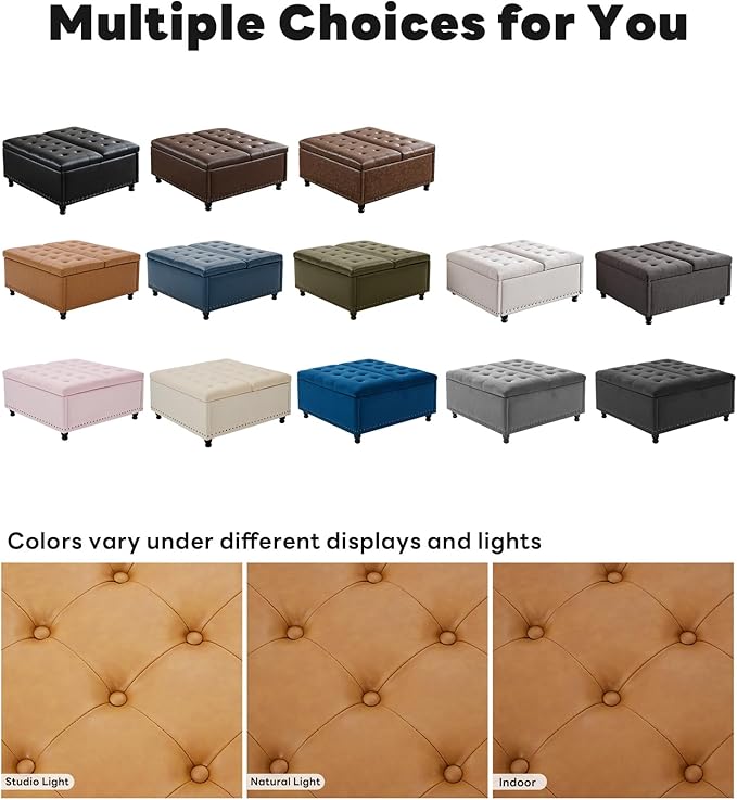 Tbfit Large Square Storage Ottoman Bench, Tufted Upholstered Coffee Table
