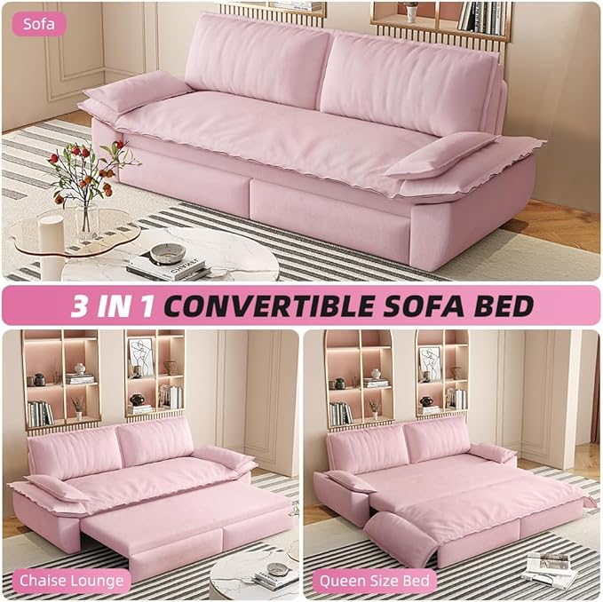 KEIKI 73.2" Queen Size Convertible Sofa Bed, 3-in-1 Pull Out Sleeper Couch