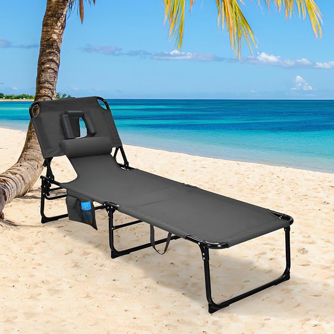 Goplus Tanning Chair, Folding Adjustable Patio Lounge Chair