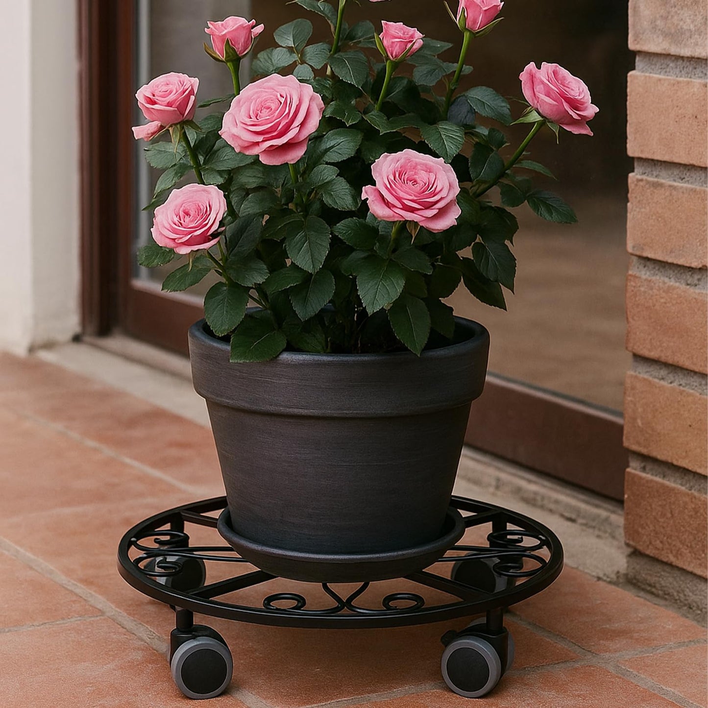 3 Pack Plant Caddy with Wheels Heavy Duty 13.5 Inches Metal Plant Stand with Wheels Plant Dolly Rolling Plant Stand Plant Roller with Casters for Indoor and Outdoor, Black