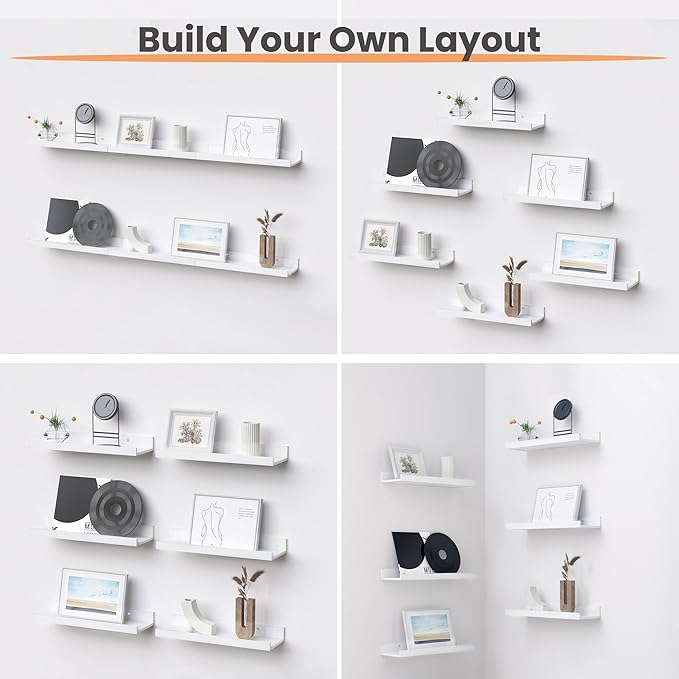 upsimples Floating Shelves for Wall, Wall Shelves for Decor Storage Set of 6