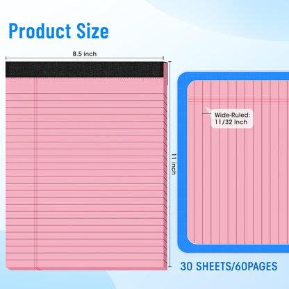 3pcs Legal Pads 8.5 x 11, Notepads 8.5 x 11 Inch, Color Note Pads Clear Print Writing Pads of Paper, Memo Pads , Perforate Legal Notepads Paper , Wide Ruled Lined with Sturdy Back,30 Sheets/Pack