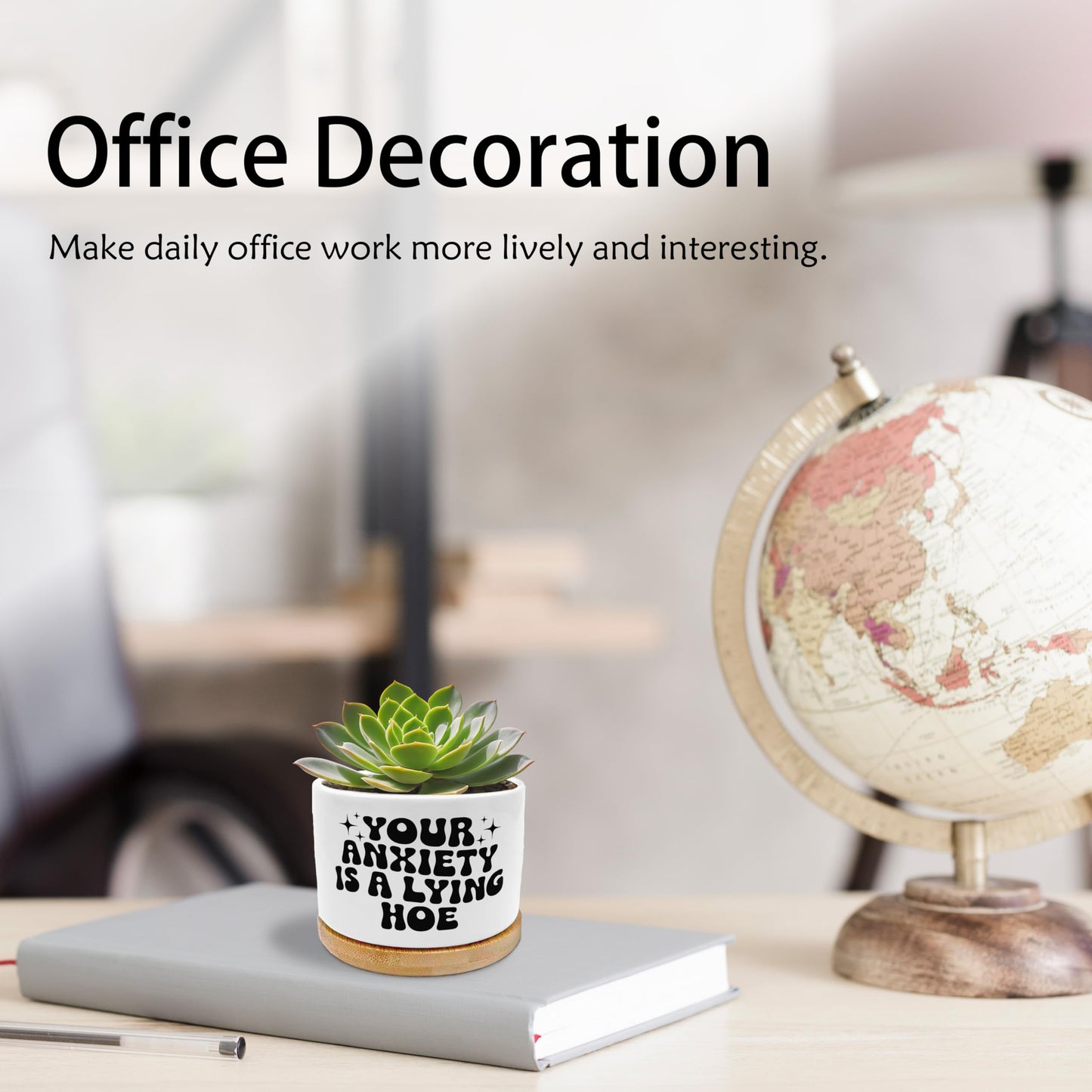 EVIHCG Funny Mental Health Planter Pots, Anti Anxiety Gifts for Women, Your Anxiety is Lying Inspirational Ceramic Succulent Plant Flower Planters for Home Office Desk Table Shelf(No Plants)