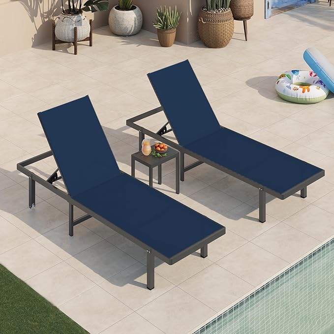 Lounge Chair Outdoor with Wheels, Aluminum Patio Chaise Lounge Chair with 5