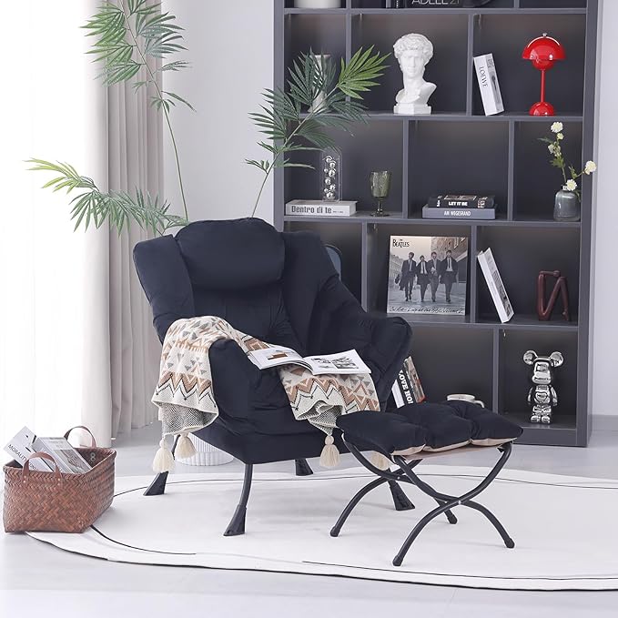 MBOOYOME Lazy Chair with Folding Ottoman, Modern Accent Lounge Armchair with