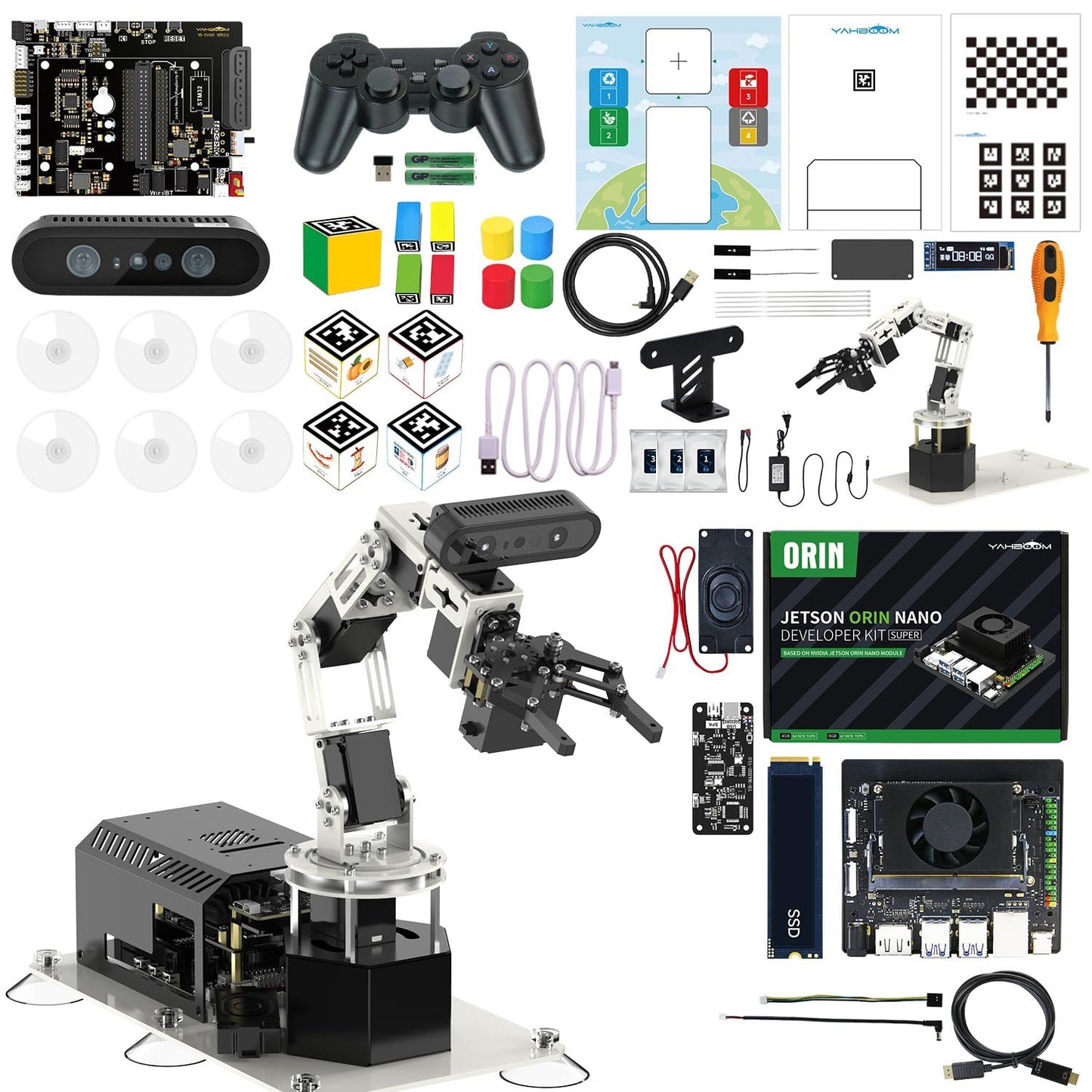 Yahboom Jetson Orin Nano Super 8GB 6DOF Robotic Arm 3D Space Scanning, Depth Camera Visual Recognition AI Vision AI Voice Interaction ROS, Python Programming Data