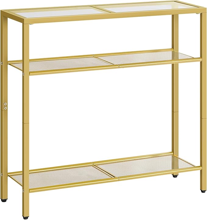 HOOBRO 29.5" Narrow Console Table, 3-Tier Tempered Glass Sofa Table, Modern