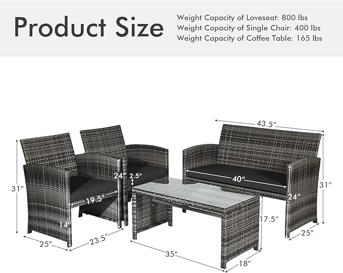 Goplus 4-Piece Rattan Patio Furniture Set, Outdoor Wicker Conversation Sofa