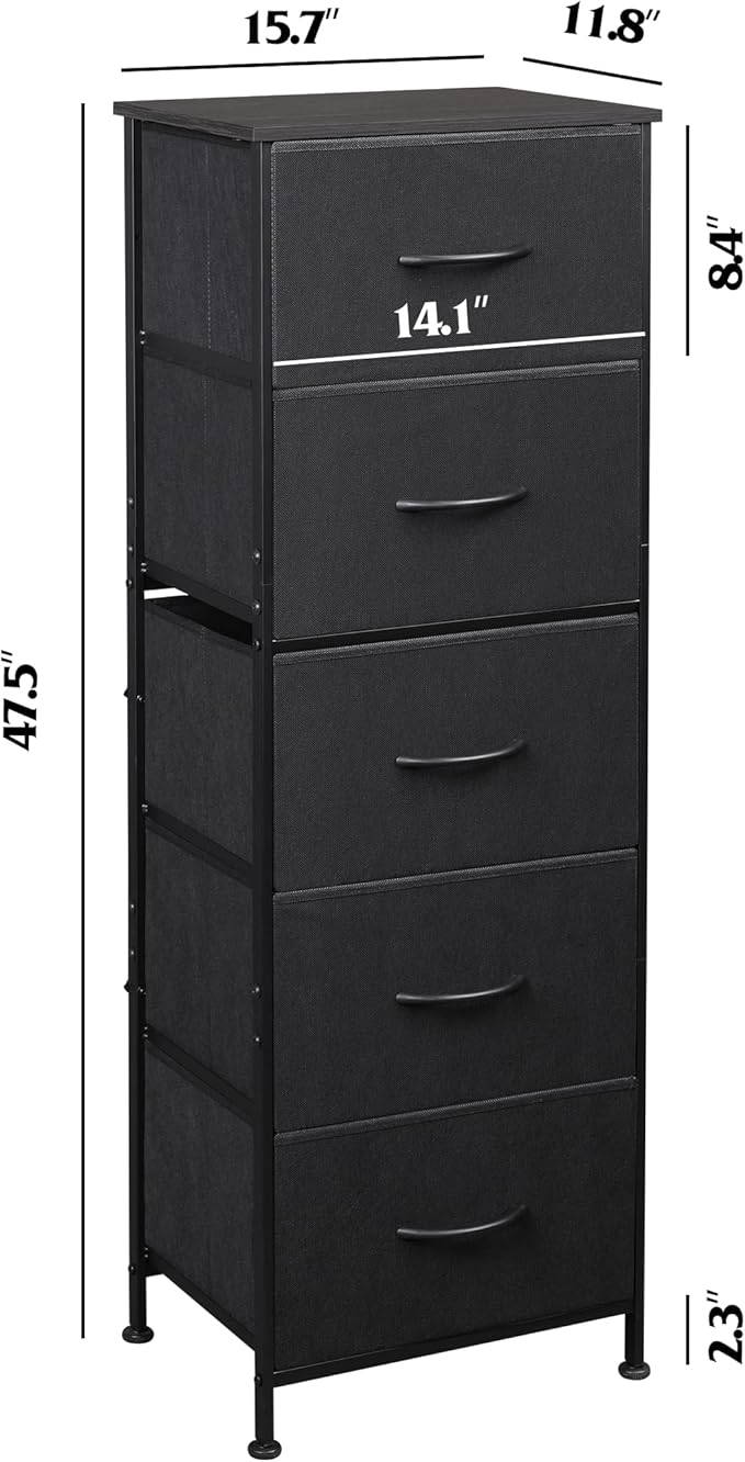 WLIVE Fabric Dresser, 5-Drawer Tall Dresser
