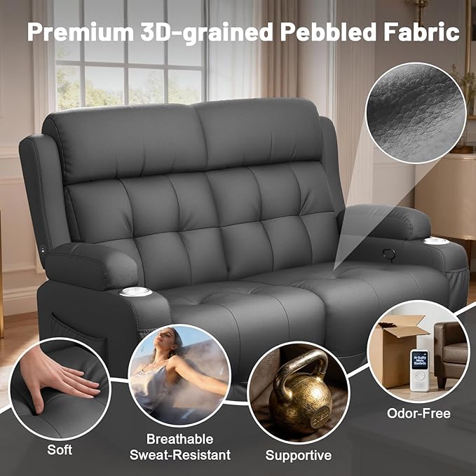 Reclining Loveseat with Pebble Texture Fabric, Loveseat Recliner with USB/Type