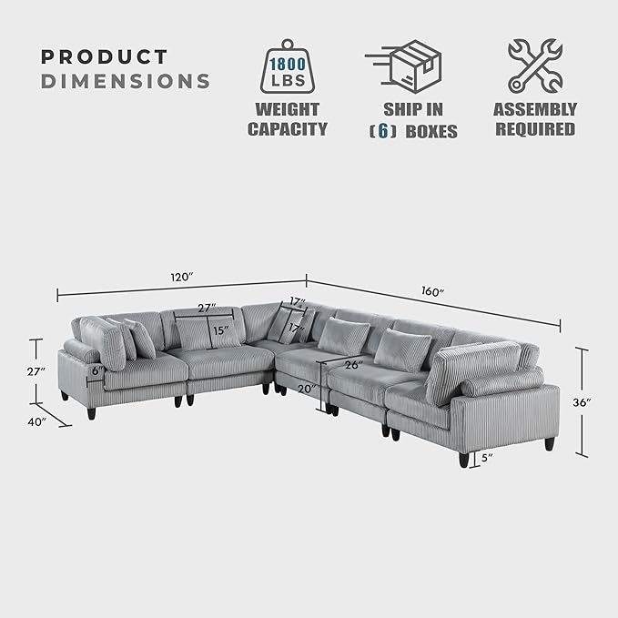 Lexicon 120 Inch Modular Sectional Sofa