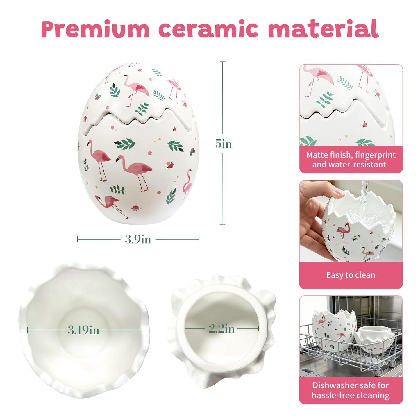 AMZWISH Ceramic Easter Egg, Flamingo Egg Candy Bow with Lid, Multi Function Holder for Jewelry/Trinket/Pens/Makeup Brushes, Easter Decorative Ornaments for Home/Office, Gift for Housewarming/Birthday