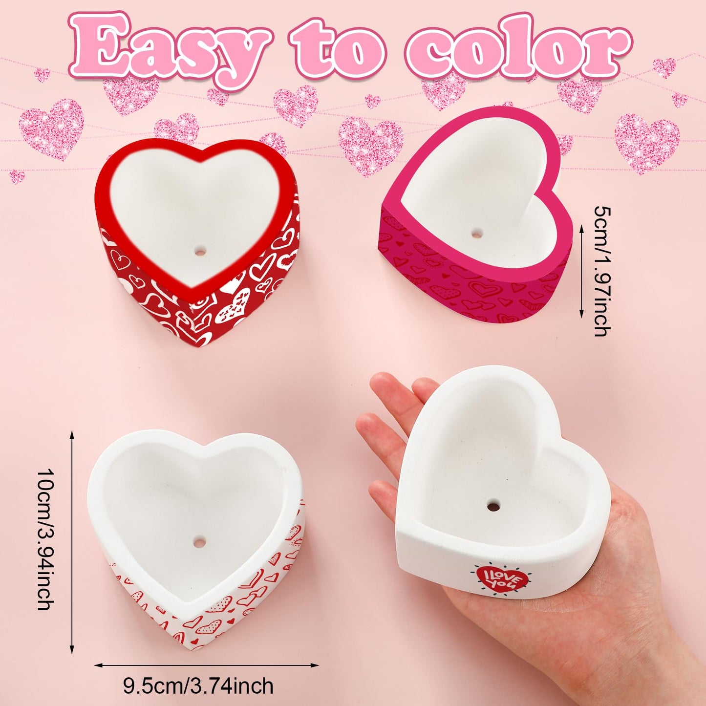 Beeveer 6 Pcs DIY Craft Kits Make Your Own Ceramic Succulent Planters Paintable Heart Shaped Decoration, and Ceramic Succulent Planters Kit for Mother's Day from Daughter Son