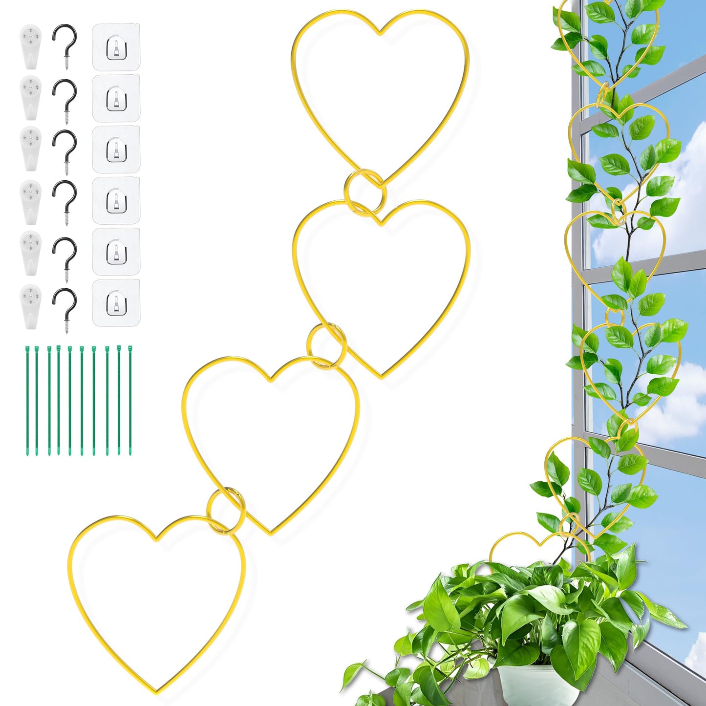 20 Pcs Chain Trellis for Climbing Plants Indoor Outdoor, Plant Trellis, Garden Plant Wall Trellis, Vine Support Houseplant Accessories for Monstera, Pothos, Ivy, Climbing Plants (Gold Heart)