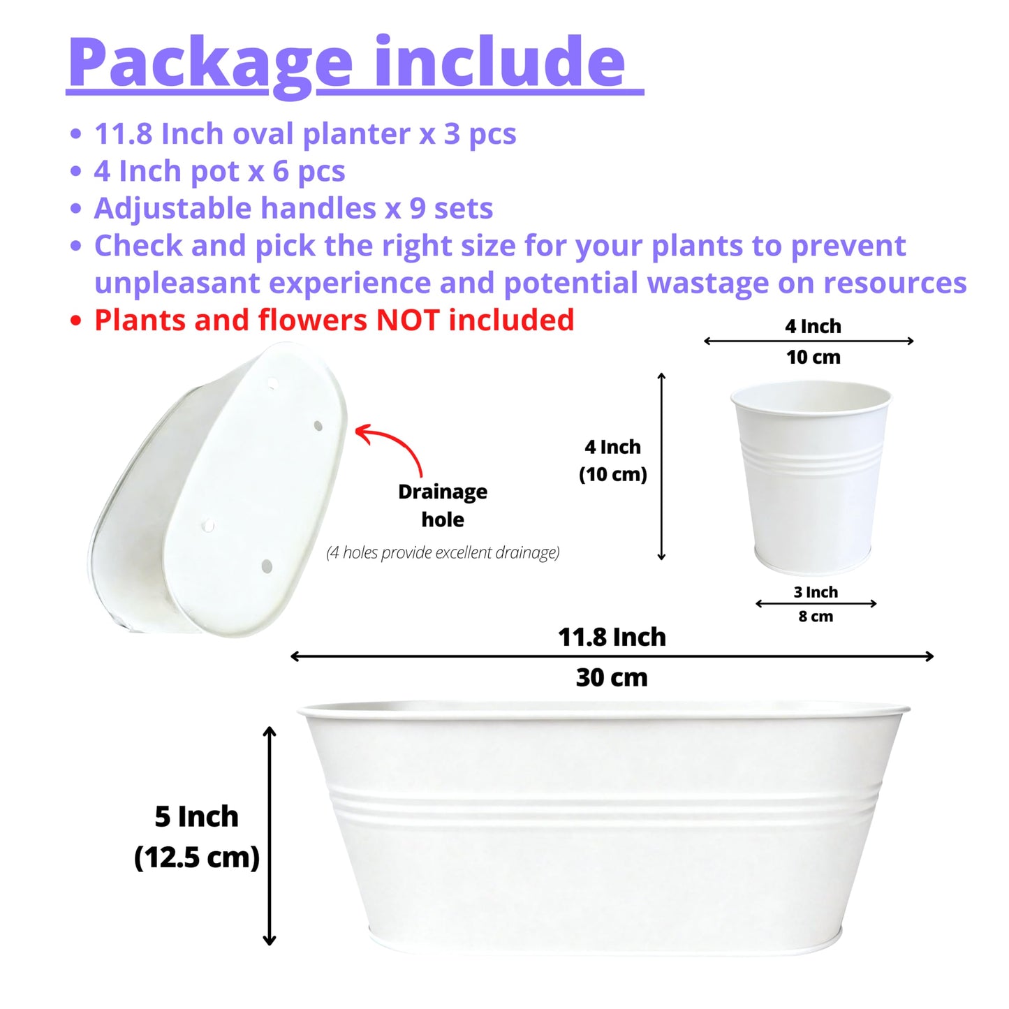 LaLaGreen 11.8 Inch Rail Planter (9-PIECE Combo Set) White Metal Outdoor Railing Fence Planters, Modern Plants Hanging Balcony Gardening for Apartment Garden Style Iron Patio Flower Pots Deck Porch
