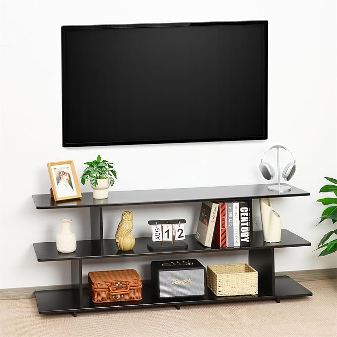 Bamboo TV Stand for TVs up to 65", 3 Tier Accent Entertainment Center