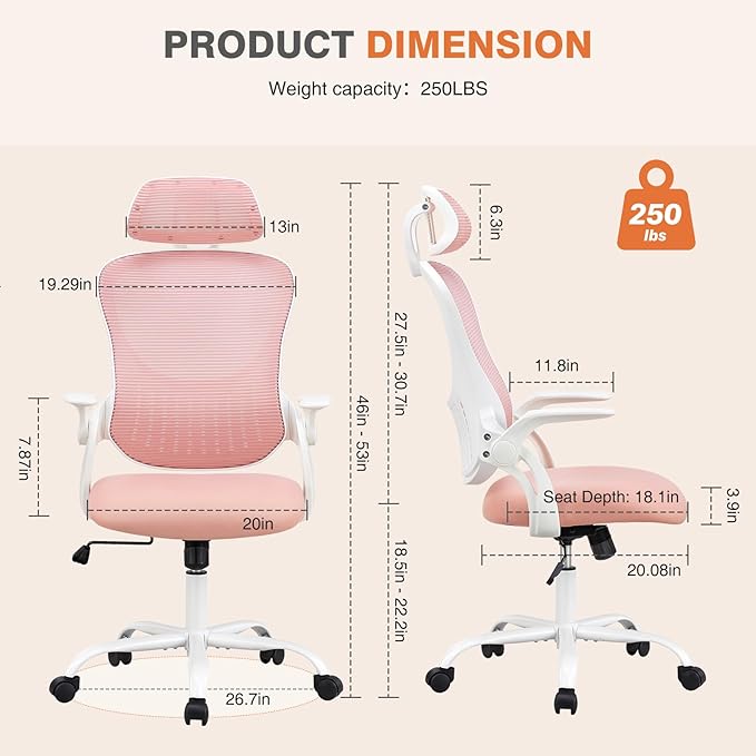 Sweetcrispy Office Computer Desk Chair, Ergonomic High-Back Mesh Rolling Work