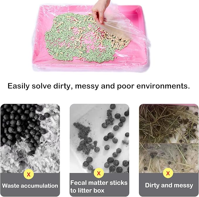 Small Animal Cage Liners Disposable, 50 PCS Rabbit Litter Box Liner Cage Tray Liner Pet Litter Pan Bags Plastic Film Cover for Guinea Pig Bunny Bird Chinchilla Hedgehog (Compact)