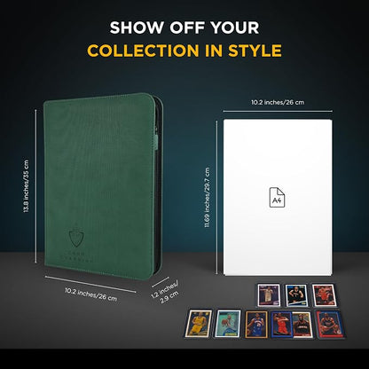 Card Guardian - 9 Pocket Premium Binder with Zipper for 360 Cards Trading Card Games TCG (Green) Side Loaded Pockets Compatible with Yugioh Cards MTG Binder Sports Card Binder