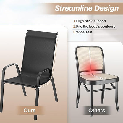 TLSUNNY Patio Chairs, Stackable Textilene Outdoor Dining Furniture for All Weather, with 17.7″ Wide Seat & Metal Frame, for Garden, Backyard, Deck, Restaurant, Poolside (4, Black, 26.4″)