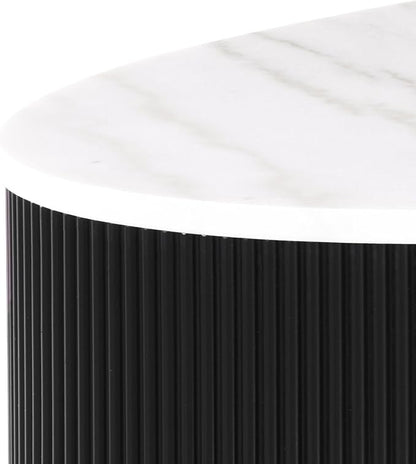 Furniture of America Beryl Modern Oval White Genuine Marble Top Coffee Table with Fluted Pedestal Base and Gold Stainless Steel Accent, Low Profile Table for Living Room, Home Office, Black