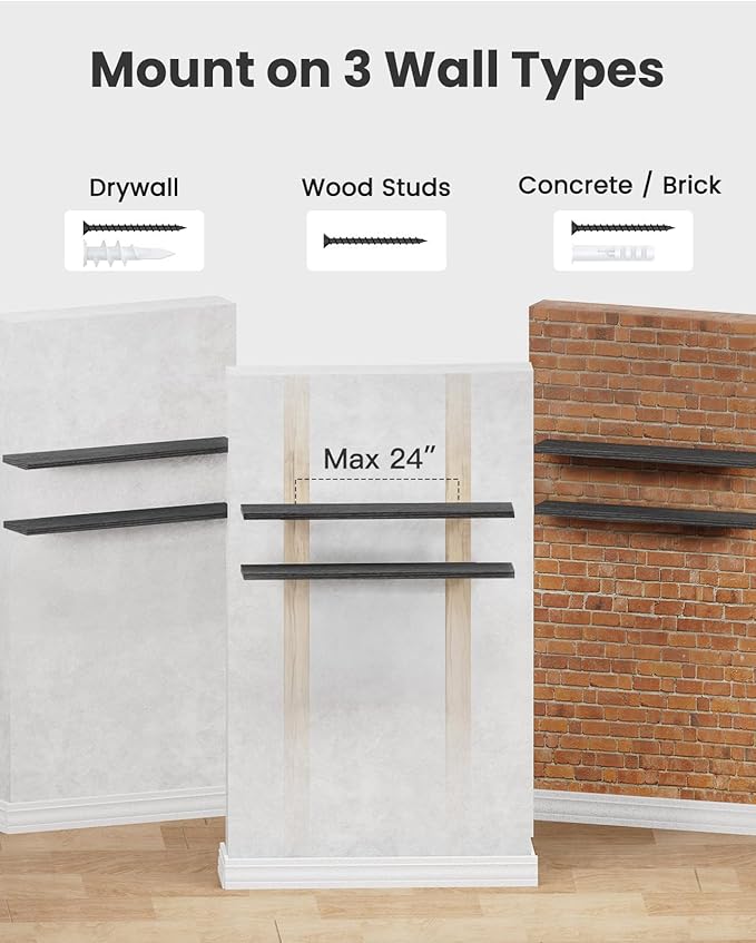 AMADA HOMEFURNISHING Floating Shelves Wall Mounted, 47 x 8 Inch Wall Shelves